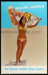 9x005 SOUTH AFRICA 24x38 South African travel poster '70s image of sexy sunbather in bikini!