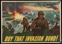 9x062 BUY THAT INVASION BOND 20x28 WWII war poster '44 R. Moore art of landing at Normandy!