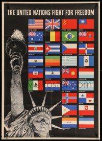 9x073 UNITED NATIONS FIGHT FOR FREEDOM 29x40 WWII war poster '42 Lady Liberty & flags by Broder!
