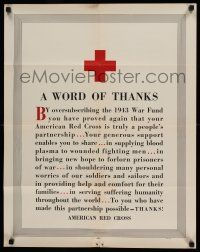 9x075 WORD OF THANKS 22x28 WWII war poster '43 WWII, Red Cross War Fund helping the fighting men!