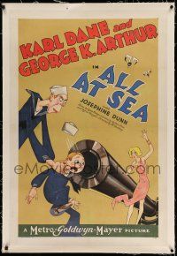 9y004 ALL AT SEA linen 1sh '29 Karl Dane as Stupid McDuff with George K. Arthur + wonderful art!