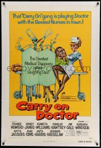 9y037 CARRY ON DOCTOR linen 1sh '72 the gang is playing doctor with the sexiest nurses in town!