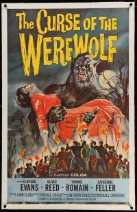 9y053 CURSE OF THE WEREWOLF linen 1sh '61 Hammer, art of Oliver Reed holding victim by Joseph Smith!