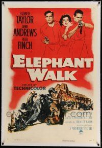 9y066 ELEPHANT WALK linen 1sh '54 Elizabeth Taylor, Dana Andrews & Peter Finch, art by Rehberger!