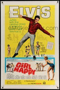 9y085 GIRL HAPPY linen 1sh '65 great image of Elvis Presley dancing, Shelley Fabares, rock & roll!