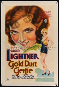 9y087 GOLD DUST GERTIE linen 1sh '31 stone litho of sexy gold digger Winnie Lightner in swimsuit!