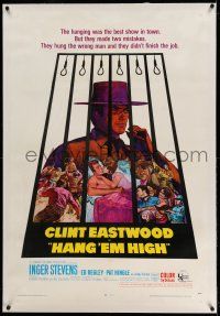 9y096 HANG 'EM HIGH linen 1sh '68 Clint Eastwood, they hung the wrong man and didn't finish the job!
