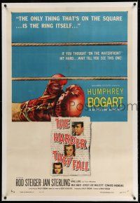 9y097 HARDER THEY FALL linen 1sh '56 Humphrey Bogart, Rod Steiger, boxing classic, cool artwork!
