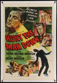 9y104 HUNT THE MAN DOWN linen 1sh '51 cool film noir art, secrets bared in search for killer!
