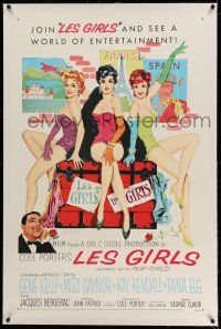 9y125 LES GIRLS linen 1sh '57 Fernie art of Gene Kelly + sexy Mitzi Gaynor, Kay Kendall & Taina Elg!