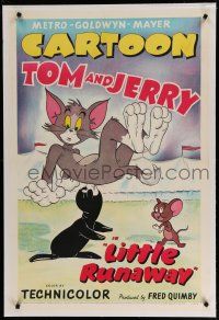 9y129 LITTLE RUNAWAY linen 1sh '52 cartoon art of Jerry watching seal balance Tom on its nose!