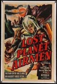 9y133 LOST PLANET AIRMEN linen 1sh '51 great art of Tristram Coffin as King of the Rocket Men, rare!