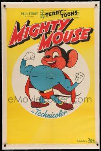 9y148 MIGHTY MOUSE linen 1sh '43 Paul Terry's Terry-Toons, great full-color cartoon image!