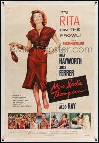 9y149 MISS SADIE THOMPSON linen 2D 1sh '53 sexy smoking prostitute Rita Hayworth is on the prowl!