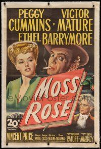 9y152 MOSS ROSE linen 1sh '47 stone litho art of Peggy Cummins, Victor Mature & Ethel Barrymore!