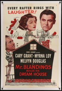 9y154 MR. BLANDINGS BUILDS HIS DREAM HOUSE linen 1sh R54 Cary Grant, Myrna Loy & Melvyn Douglas!