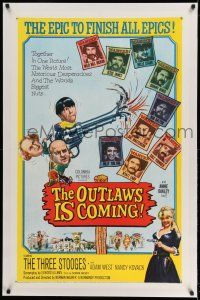 9y171 OUTLAWS IS COMING linen 1sh '65 The Three Stooges with Curly-Joe are wacky cowboys!