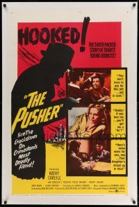 9y179 PUSHER linen 1sh '59 Harold Robbins, early drugs, Daddy, if you love me you'll get me a fix!