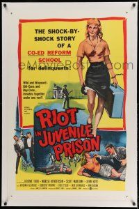 9y191 RIOT IN JUVENILE PRISON linen 1sh '59 co-ed reform school for delinquents, great artwork!