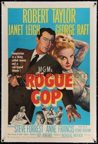 9y193 ROGUE COP linen 1sh '54 art of Robert Taylor with gun & sexiest Janet Leigh, film noir!
