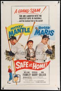 9y195 SAFE AT HOME linen 1sh '62 Mickey Mantle, Roger Maris, New York Yankees baseball, grand slam!