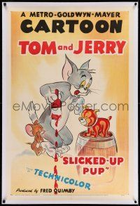 9y206 SLICKED-UP PUP linen 1sh '51 cartoon art of Tom & Jerry scared after painting Spike's puppy!