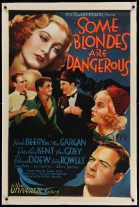 9y208 SOME BLONDES ARE DANGEROUS linen 1sh '37 boxer Noah Beery Jr. between nice girl & gold digger!
