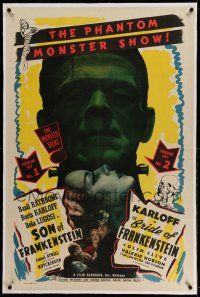 9y001 SON OF FRANKENSTEIN/BRIDE OF FRANKENSTEIN linen 1sh '48 Boris Karloff as the monster!