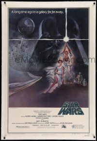 9y213 STAR WARS linen third printing style A 1sh '77 George Lucas classic sci-fi epic, art by Jung!