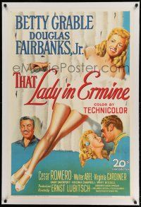 9y222 THAT LADY IN ERMINE linen 1sh '48 stone litho of sexy Betty Grable & Douglas Fairbanks Jr.!
