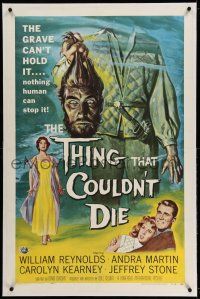 9y227 THING THAT COULDN'T DIE linen 1sh '58 great artwork of monster holding its own severed head!