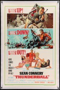 9y231 THUNDERBALL linen 1sh '65 art of Sean Connery as James Bond 007 by McGinnis & McCarthy!