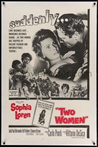 9y244 TWO WOMEN linen 1sh '61 Sophia Loren, Vittorio De Sica, suddenly love becomes lust!
