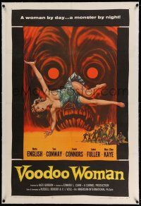 9y249 VOODOO WOMAN linen 1sh '57 sexy Albert Kallis horror art, woman by day, a monster by night!