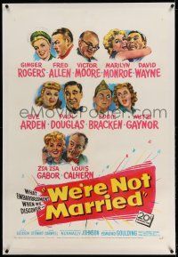 9y252 WE'RE NOT MARRIED linen 1sh '52 art young Marilyn Monroe, Ginger Rogers & other couples!