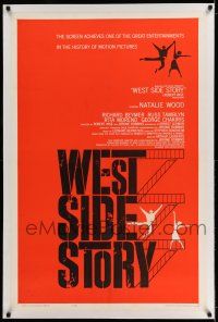 9y254 WEST SIDE STORY linen 1sh '61 rare 1961 pre-Awards one-sheet with classic Joseph Caroff art!