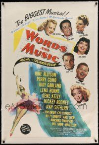 9y258 WORDS & MUSIC linen 1sh '49 Judy Garland, Lena Horne & all-stars, bio of Rodgers & Hart!