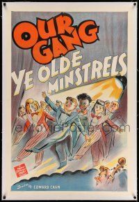 9y260 YE OLDE MINSTRELS linen 1sh '41 great stone litho of Spanky & Buckwheat on stage, Our Gang!