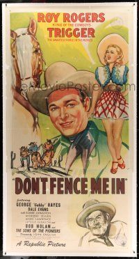 9z008 DON'T FENCE ME IN linen 3sh '45 great art of Roy Rogers, Dale Evans, Trigger & Gabby Hayes!