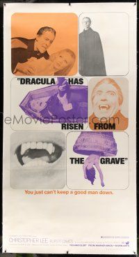 9z009 DRACULA HAS RISEN FROM THE GRAVE linen 3sh '69 Hammer, Christopher Lee, great vampire montage!