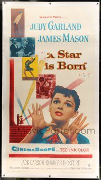 9z030 STAR IS BORN linen 3sh '54 great close up art of Judy Garland, James Mason, classic!