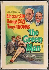 9z094 GREEN MAN linen English 1sh '57 great art of Alastair Sim, George Cole & Terry-Thomas!