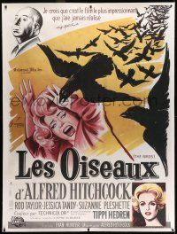 9z058 BIRDS linen CinePoster REPRO French 1p R85 different Grinsson art, Alfred Hitchcock classic!