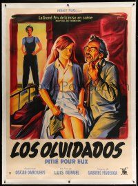 9z055 LOS OLVIDADOS linen French 1p '51 Luis Bunuel, Grinsson art of lawless Mexican children!