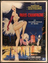9z056 PARIS-CHAMPAGNE linen French 1p '62 Sinclare art of sexy near-naked Moulin Rouge dancers!