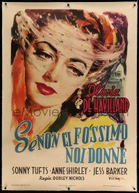 9z042 GOVERNMENT GIRL linen Italian 1p '49 different art of Olivia de Havilland by Rinaldo Geleng!