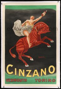 9z038 CINZANO VERMOUTH TORINO linen RE-STRIKE 37x56 Italian advertising poster '70 Cappiello art!