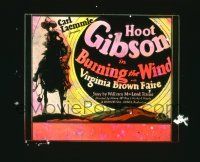 1a013 BURNING THE WIND glass slide '29 cool artwork of cowboy Hoot Gibson riding his horse!