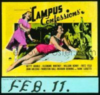 1a015 CAMPUS CONFESSIONS glass slide '38 sexy Betty Grable in swimsuit, college basketball image!