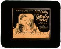 1a040 GALLOPING COWBOY glass slide '26 romantic art of Bill Cody kissing pretty Florence Ulrich!